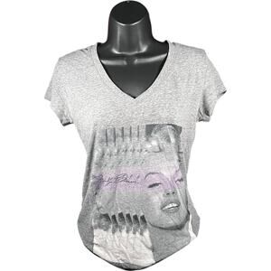 Marilyn Monroe M Y2K Graphic Tee Heather Gray V-Neck Short Sleeve Retro
